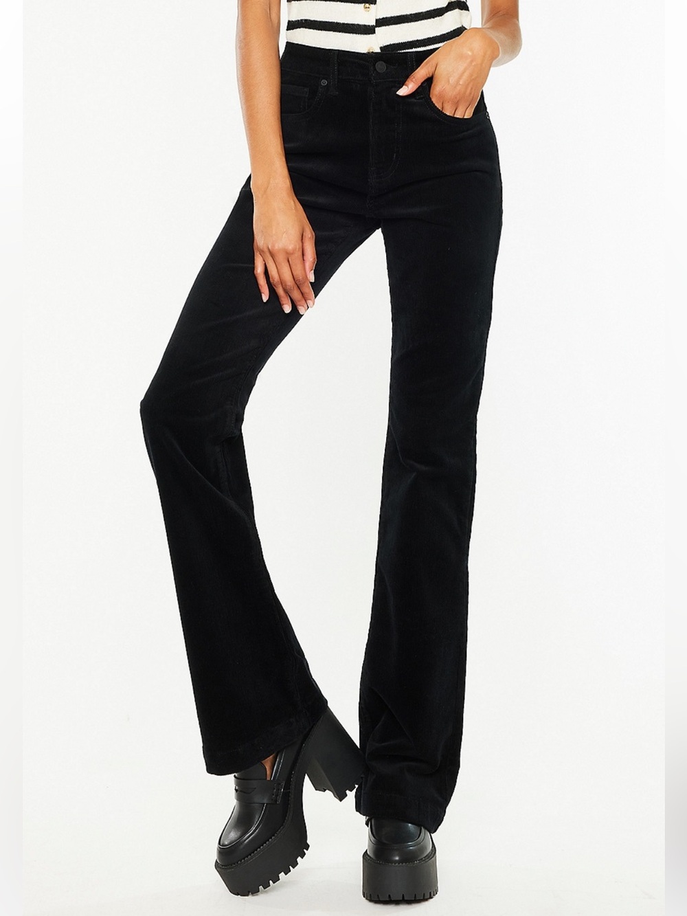 Kancan Corduroy Black Bootcut Jeans Casual Everyday Country